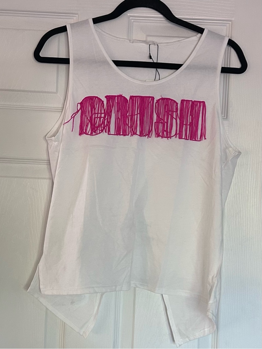 Mango Casual Tank Top Size Small Crush Fringe Open Back White Pink NEW With Tags